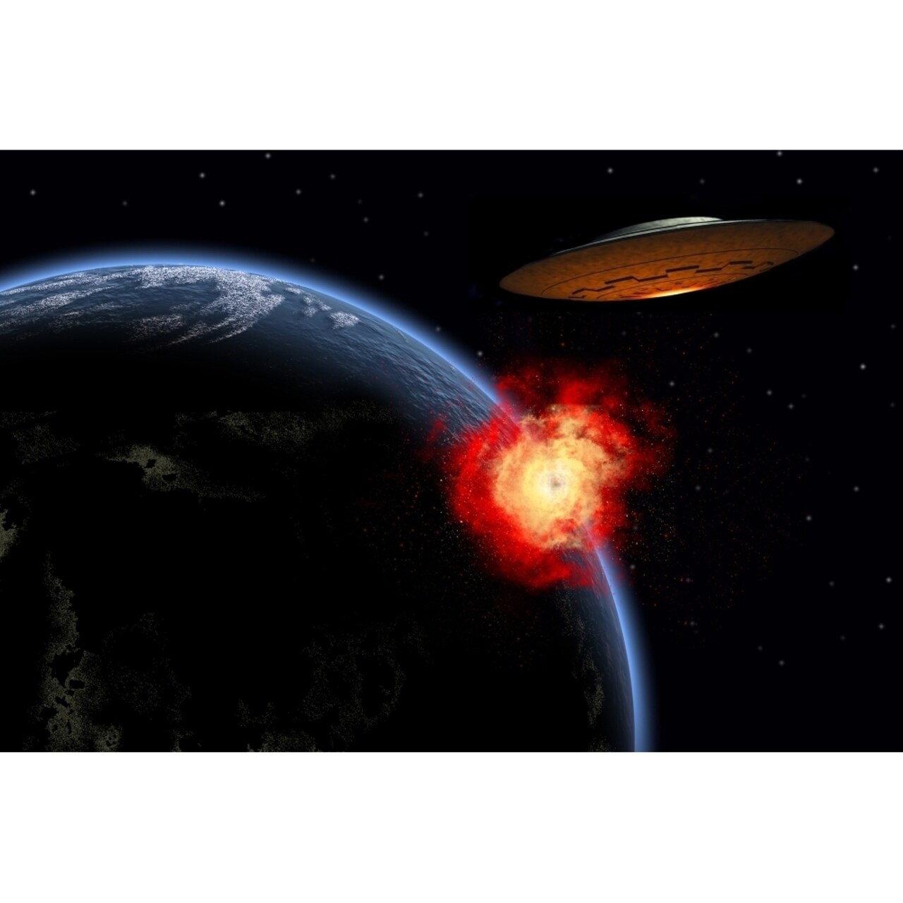An Orbiting Ufo Launches A Deadly Attack Upon The Surface Of Earth Poster Print
